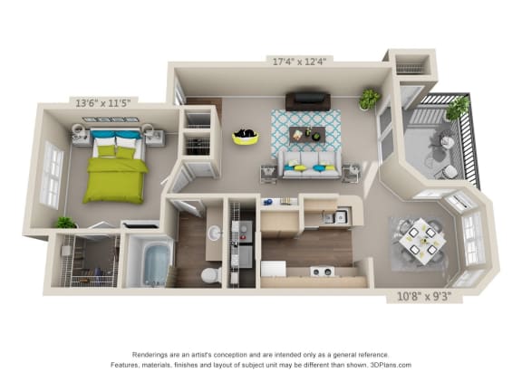 Floor Plan  a 1 bedroom floor plan with a bathroom and a balcony