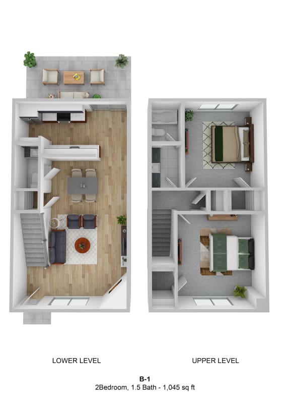 two floor plans of a house with a bedroom and a living room