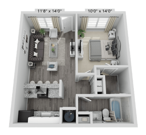 a1 floor plan  1 bedroom with 2 baths  129