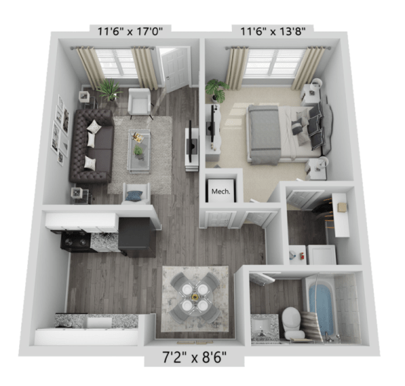 a1 floor plan  1 bedroom with 2 baths  1192 square feet
