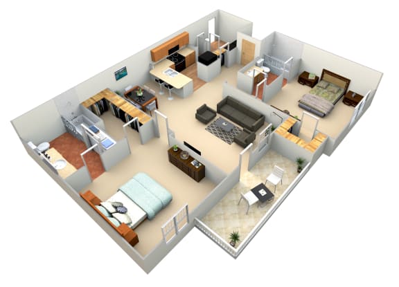 3d floor plan of a studio apartment