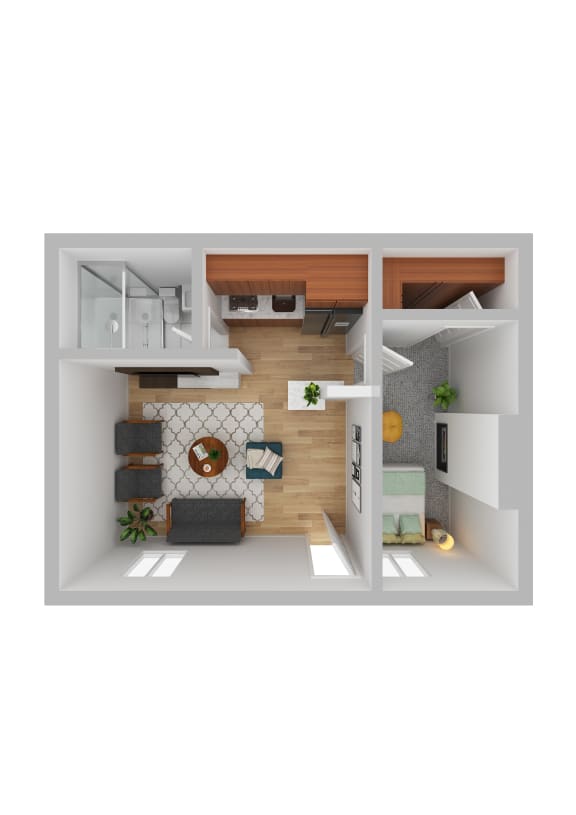 a floor plan of a one bedroom apartment with a living room and dining room