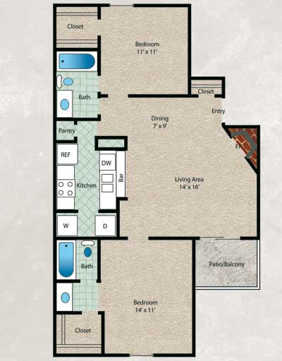2 Bed | 2 Bath | 905 sqft | Shiloh Oaks Apartments