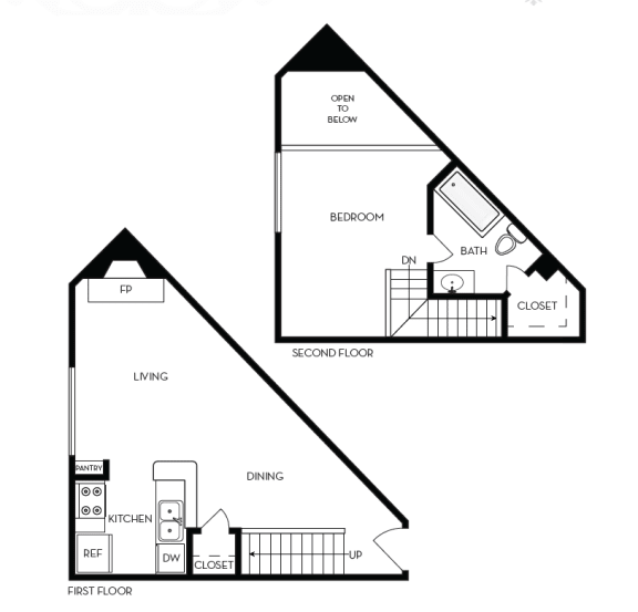 a floor plan and a plan of a house shaped like a triangle