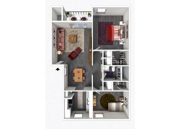 2 bed 1 bath floor plan at The Alara, Texas, 77060