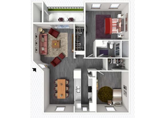 2 bed 1 bath floor plan Aat The Alara, Houston, TX, 77060