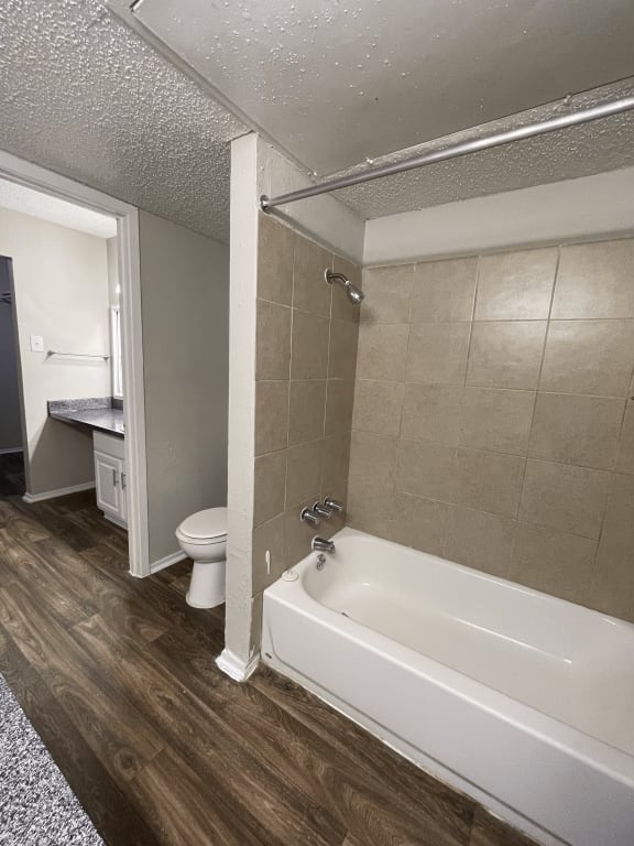 a bathroom with a tub and a toilet and a sink