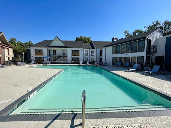 Resort style swimming pool with surrounding deck at 2151 Kirkwood Apartments, Texas, 77077