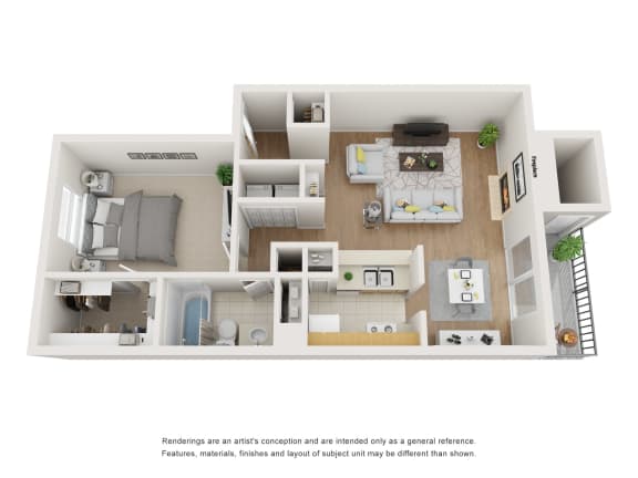 Floor Plan  a stylized floor plan of a 1 bedroom apartment  at Oaks of Westchase, Houston