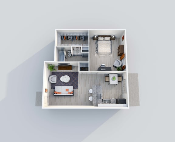 1 bed 1 bath A2 Floor Plan at 2151 Kirkwood Apartments, Houston, TX, 77077