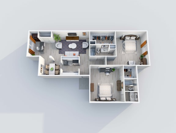 2 bed 1 bath B5 Floor Plan at 2151 Kirkwood Apartments, Houston, TX, 77077