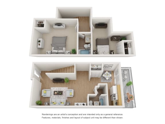 Floor Plan  a stylized view of a 1 bedroom floor plan and a layouts of the apartment