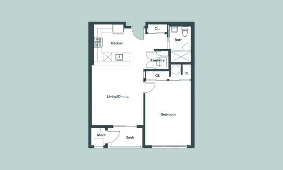 1-Bedroom_758sf Floor Plan at 1177 Greens Farms, Westport, CT, 06880