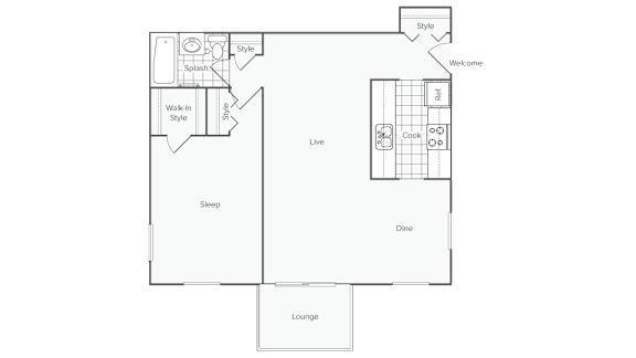 Floor Plan  A floor plan of a house with labeled rooms such as &quot;Dine&quot; and &quot;Lounge&quot;.