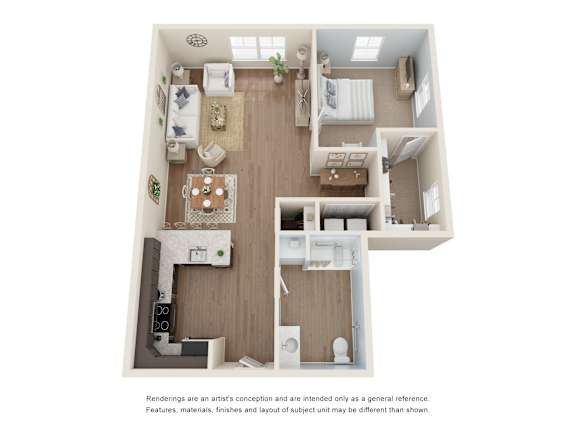 1 Bedroom 1 Bath ADA Floor Plan at Atlantic Pointe, Brunswick Maine