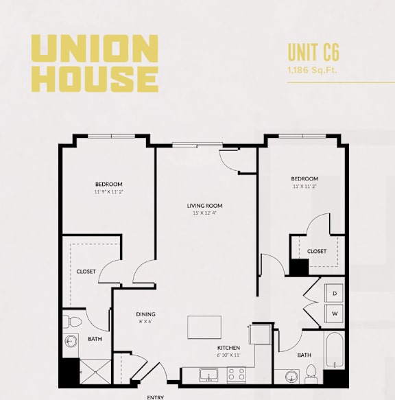 A floor plan for a Union House unit C6, which is 1,186 square feet.