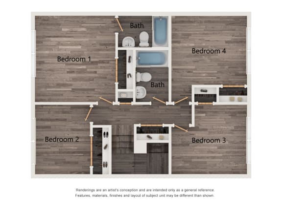 1341 Square-Feet 4 Bedroom | 2.5 Bath 2nd Floor floor plan at Haven South, Maine, 04011