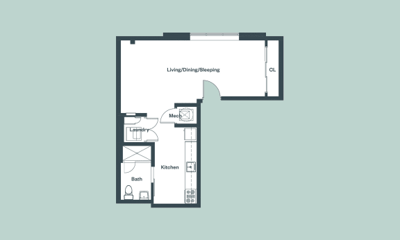 Studio_543sf Floor Plan at 1177 Greens Farms, Westport, CT, 06880