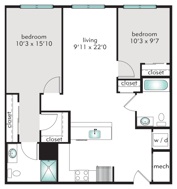 2B Floor Plan at The Tannery, Connecticut