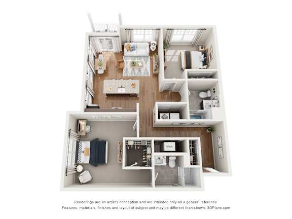 A floor plan of a house with a kitchen, living room, and two bedrooms.
