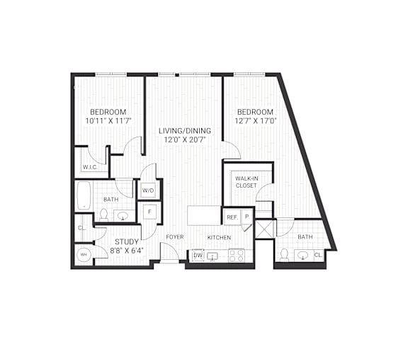 A black and white image of a floor plan for a house.
