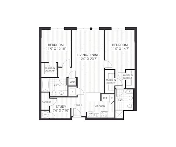 A black and white image of a floor plan for a house.