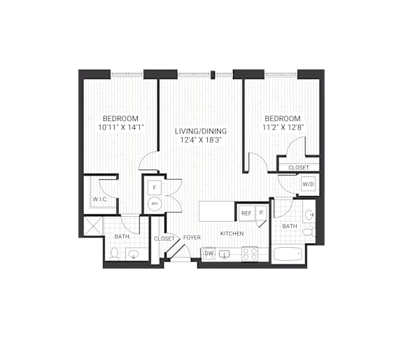 A black and white image of a floor plan for a home.