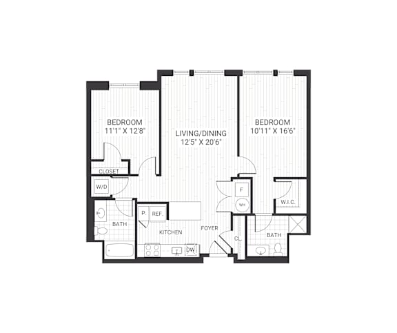 A black and white image of a house floor plan.