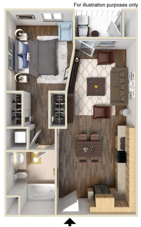 1 Bed A 3D Floor Plan