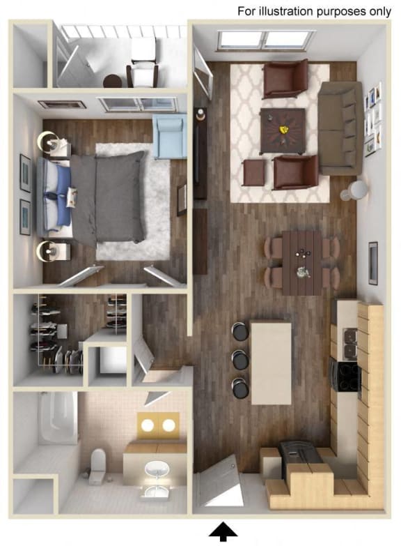 1 Bed B 3D Floor Plan