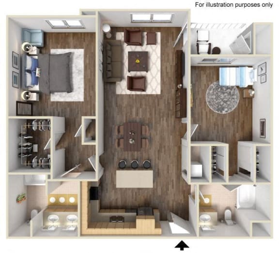 2 Bed A 3D Floor Plan