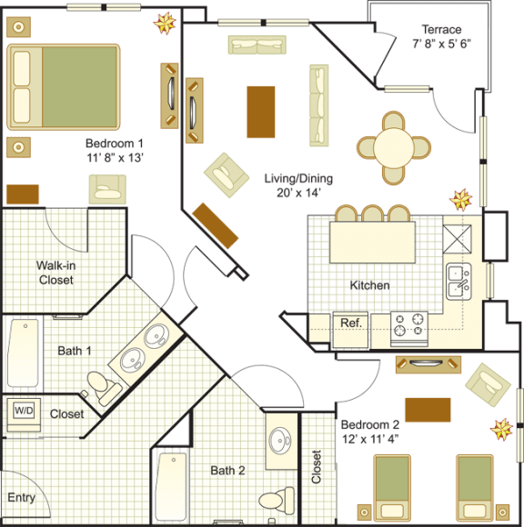 2 Bed B 2D Floor Plan