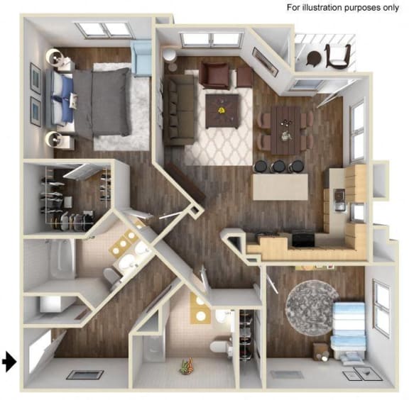 2 Bed B 3D Floor Plan