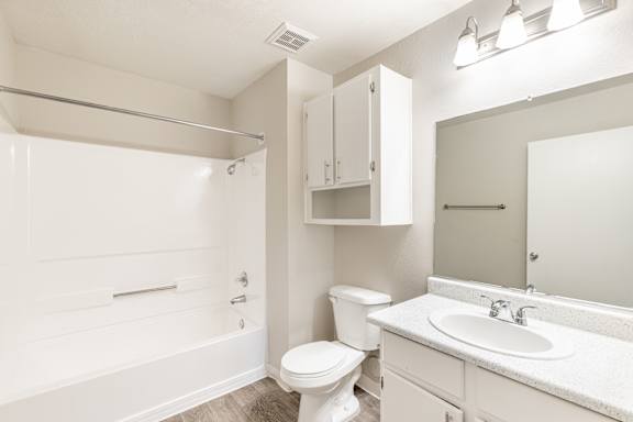 a bathroom with a sink toilet and bathtub