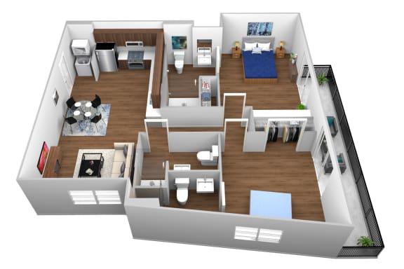 Floor Plan  2 Bed 3 Bath at The Fairfax Flats Apartments, Los Angeles, CA, 90019