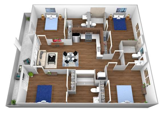 Floor Plan  4 Bed 4 Bath at The Fairfax Flats Apartments, Los Angeles, CA