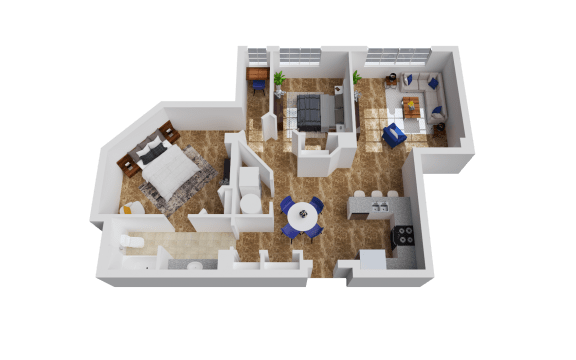 a 3d floor plan of a house