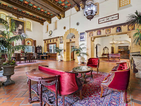 Naturally lit living room at The Langham Apartments, Los Angeles, California