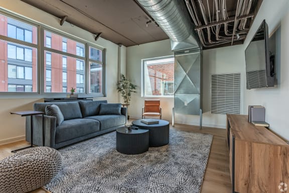 a living room with a couch and a coffee table