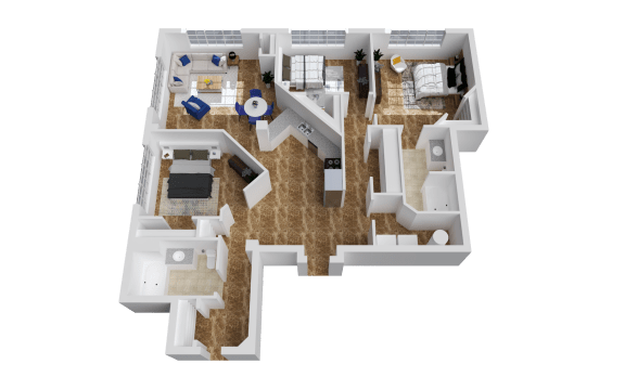 a 3d floor plan of a house