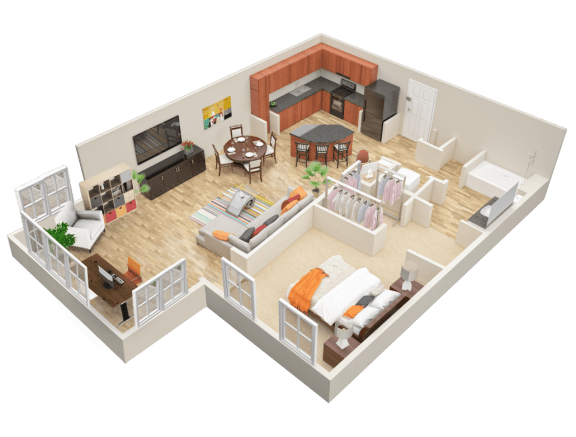 1 bed 1 bath floor plan A1 Sun  at Mariposa Lofts, Atlanta, GA