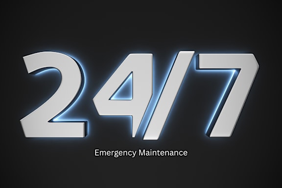 A graphic with the numbers 24/7 and the words "Emergency Maintenance" in the bottom right corner.