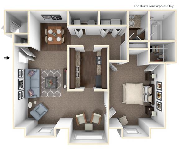 1X1A Floor Plan at Seven Pines, Alpharetta, Georgia