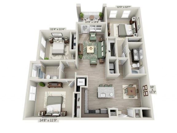 the piedmont three bedroom two bathroom