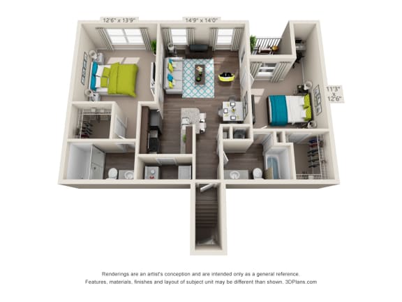 a floor plan of a 2100 sq ft 3 at Echo at Lake Norman, Mooresville, NC 28117