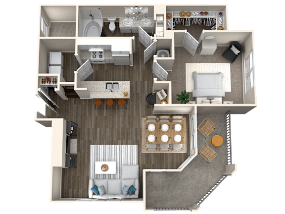 Floor Plan  A 3D floor plan of a house showing all the rooms and their layout.