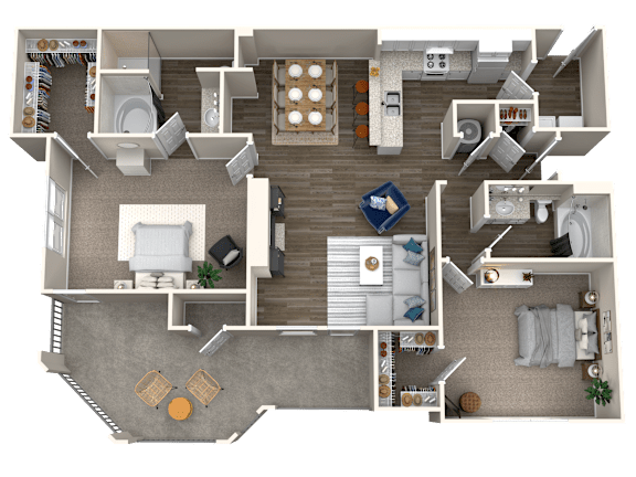 Floor Plan  A detailed 3D floor plan of a house showing all rooms and their furnishings.