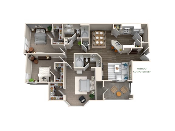 A floor plan of a house with a kitchen, living room, and bedrooms.