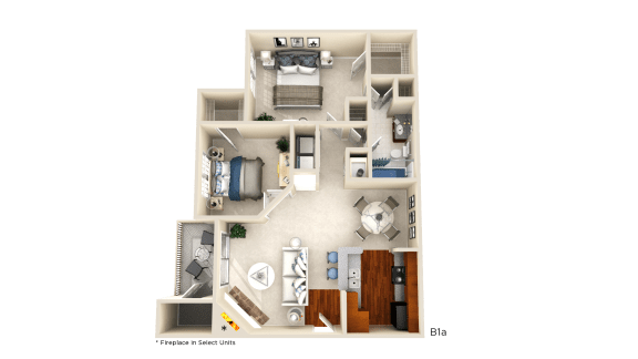 Floor Plan  B1a-- 2 Bed/ 1 Bath