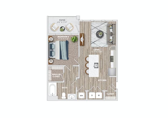 Floor Plan  A floor plan of a house with a living room, kitchen, and two bedrooms.